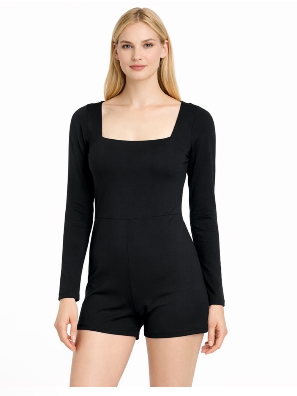 Aritzia color black Contour Squareneck Longsleeve Romper size‎ Large